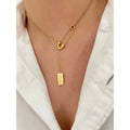 Tarnish Free Love Tags Y Shape Safety Pin Lariat Necklace Stainless Steel Hollow 18K Gold Plated Necklaces Elegant Jewelry 2021