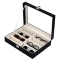 Factory Wholesale Black Luxury Clear Window 8 Slots PU Leather Sunglasses Eyeglasses Storage Display Box MegaBDM