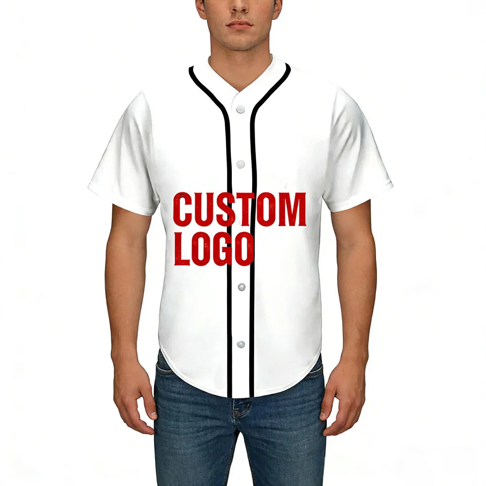 Custom 3d Printed Summer Baseball Uniform Jersey V Collar Hem Button Wholesale Dropshipping