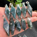 Handmade Chakra Spiritual Healing Stone Natural Moss Agate Point 925 sterling silver Pendant for Anti Stress and Anxiety