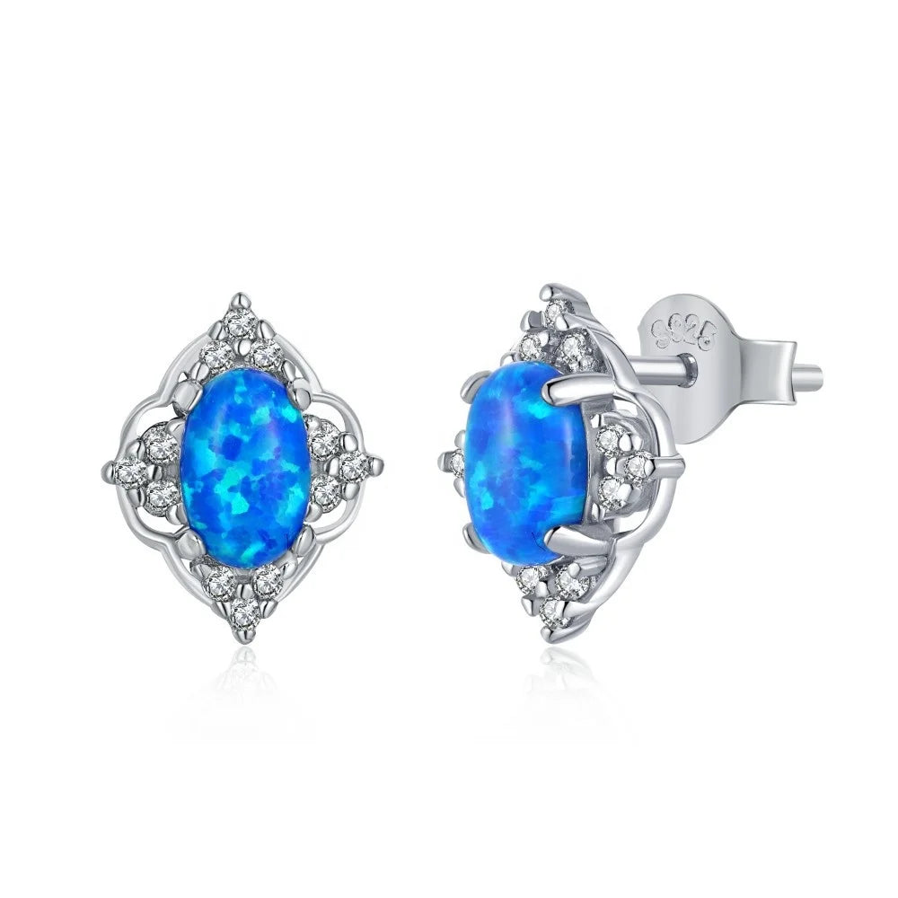 Exquisite Opal Stud Earrings Hypoallergenic 925 Sterling Silver Post Stud Earrings for Women Teens Girls Jewelry Gift