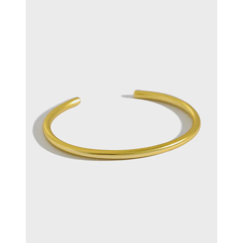 100% Real 925 Sterling Silver Round 18K Gold Plated Frosted Bangles for Women Silver Jewelry