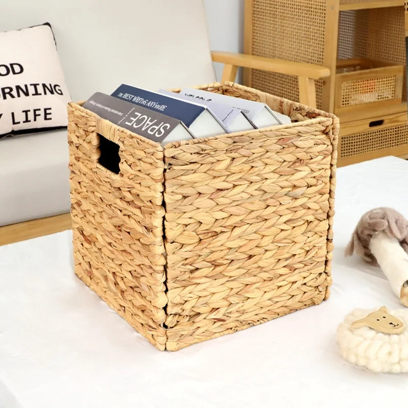 New OEM Foldable Storage Water Hyacinth Storage Baskets  Foldable Baskets Square Laundry Organizer