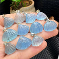 Spiritual Crystal Chakra Healing Stone Natural Aquamarine Shell 925 Sterling Silver Pendant for Anti Stress and Anxiety