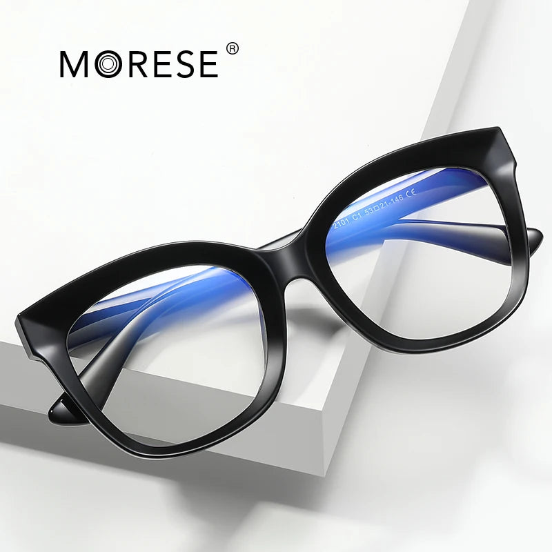 MORESE 2101 Women's Small Frame Butterfly Shaped Glass Eyeglasses Cardboard Frame for Computer Use