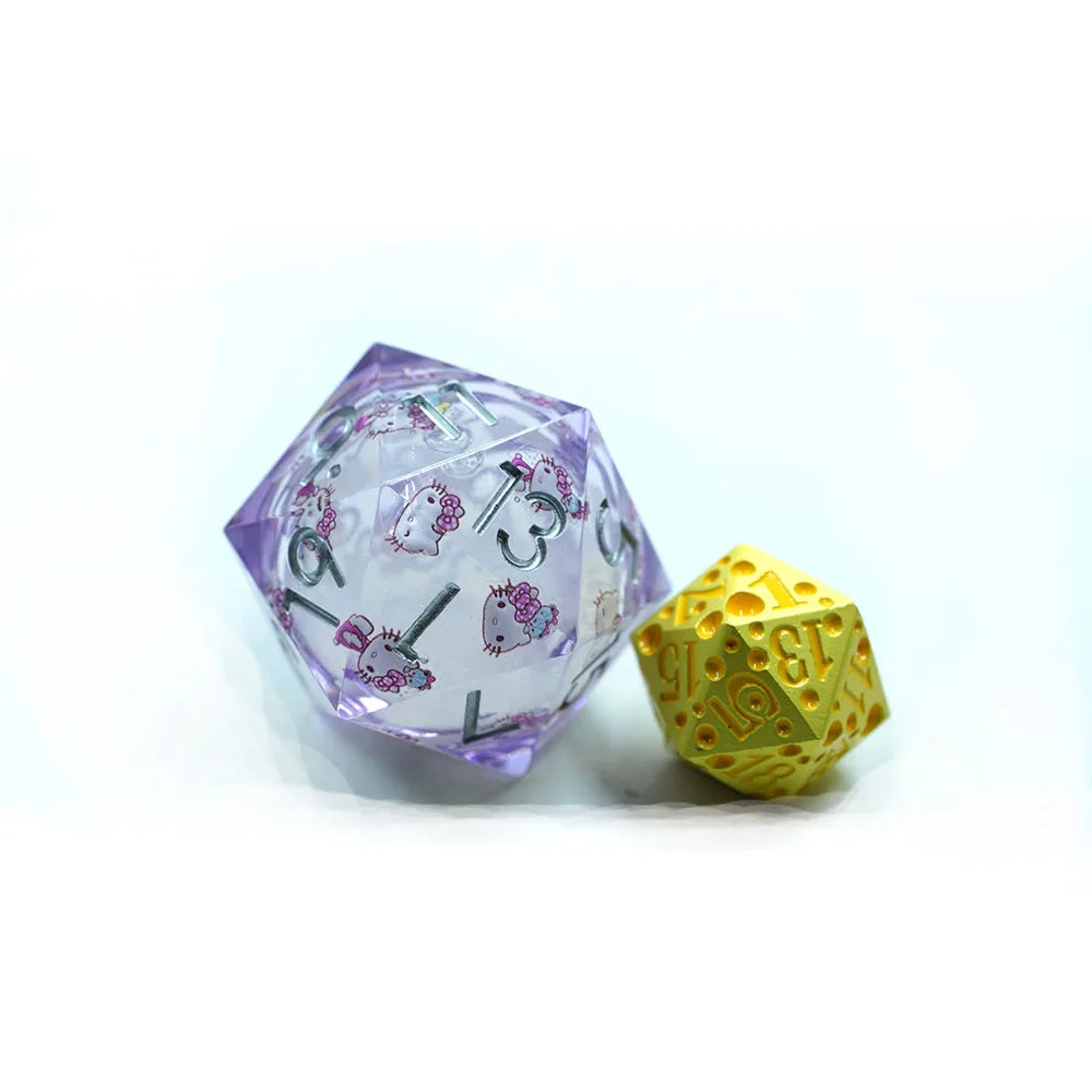 Large 33mm HelloKitt 20-Sided RPG Single Dice Liquid Core Roll D20 for Dungeons and Dragons Table Games Resin Material