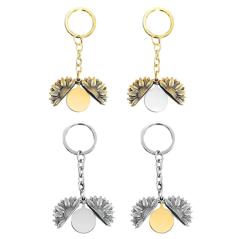 New Fashion Openable Full Stainless Steel Keychain Locket Sunflower Keychain Personalized Jewelry