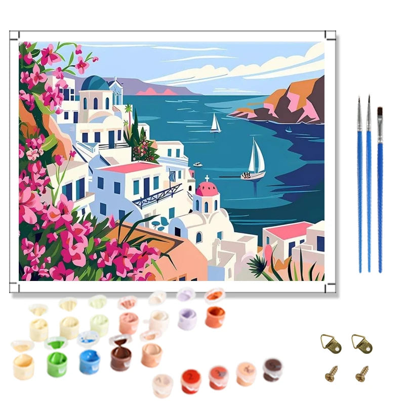 Painting by Numbers Seaside City Coastal Landscape Diy Oil Painting by Numbers Handmade Canvas Digital Painting Kit Home Decor