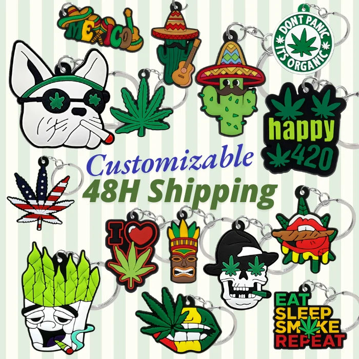 Wholesale Cheap Custom Plastic Trend Key Ring Green Leaves PVC Key Chain Manufacturer 2D Silicon Rubber Soft PVC Keychain