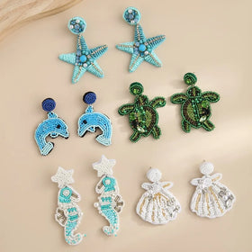 Creative Sea Creatures Fabric Seed Beads Earrings Personalized Handmade Beaded Sea Turtle Shell Pendant Earrings Wholesale