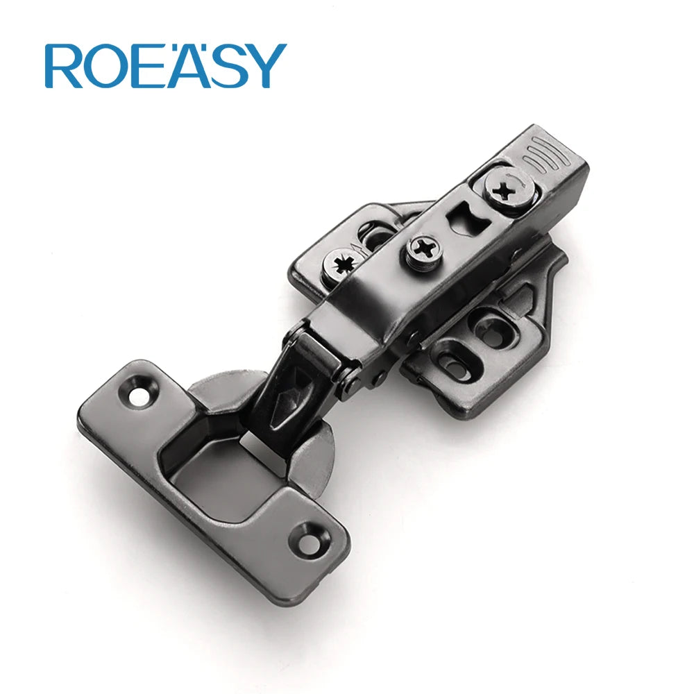 ROEASY Cabinet Hinge Slow Motion Cupboard Furniture Hinge Nickel Finish Hydraulic Soft-closing 3D With 3D Adjustable Plate Black