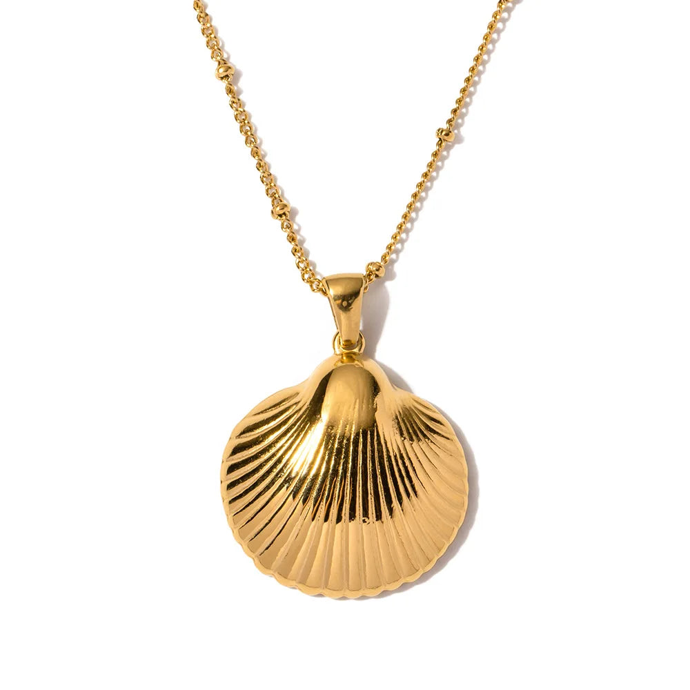 Tarnish Free Stainless Steel Gold Plated Fashion Jewelry Shell Pendant Necklaces for Women Moissanite Gold Necklace