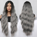 Factory Fast Delivery Long Curly Black Gray Wigs Lace Frontal Wigs for Women Silver Synthetic Natural Hair T Part HD Lace Wig