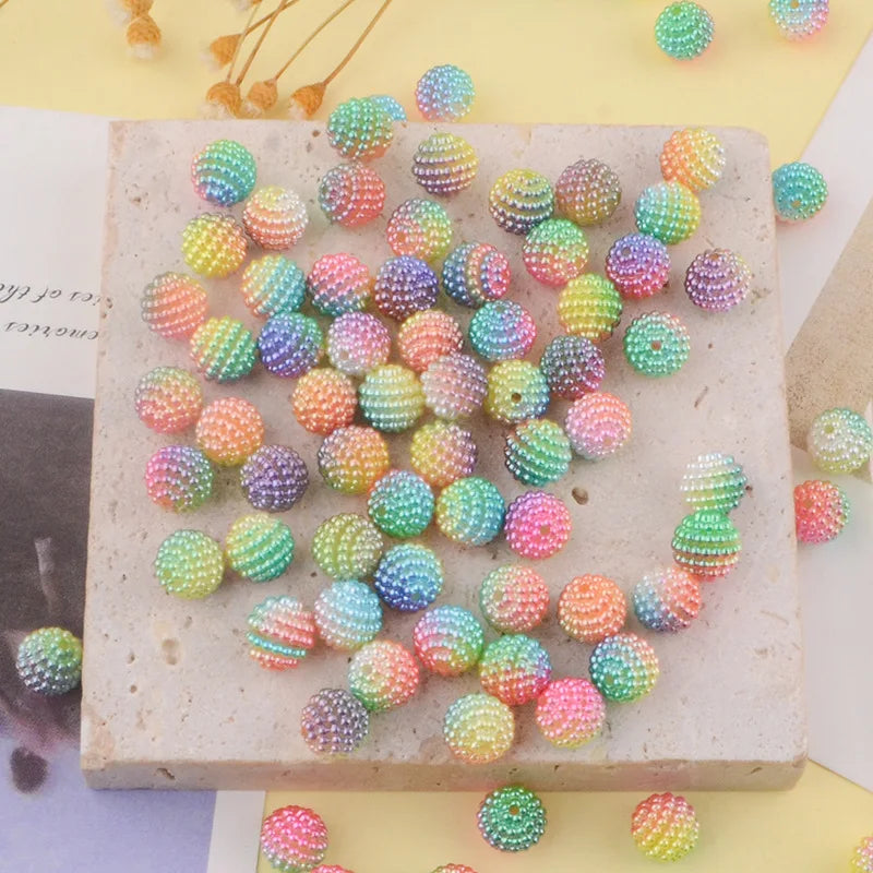 10mm Acrylic Plastic Lucite Beads Loose Round Gradient Coloful Acrylic Bayberry Beads for Jewelry Making