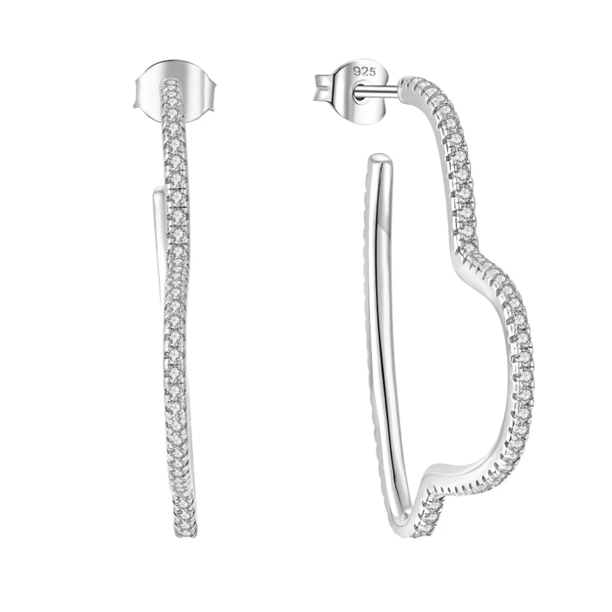 Clear CZ 925 Sterling Silver Cloud Shaped Hoop Earrings for Women