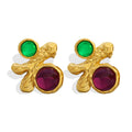 Jewelry Manufacturer New Design Retro Precious Stone Setting Stylish Textured Gold Plated Women Small Earings Set