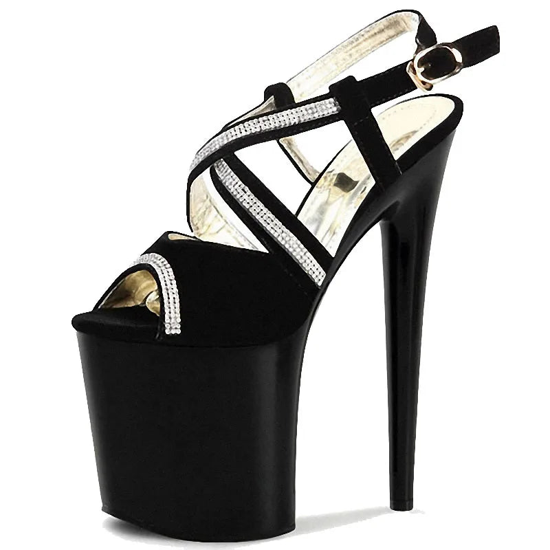 Black elegant super high heel 8-inch platform Club suede high heels women's spring and summer leaky toe sandals