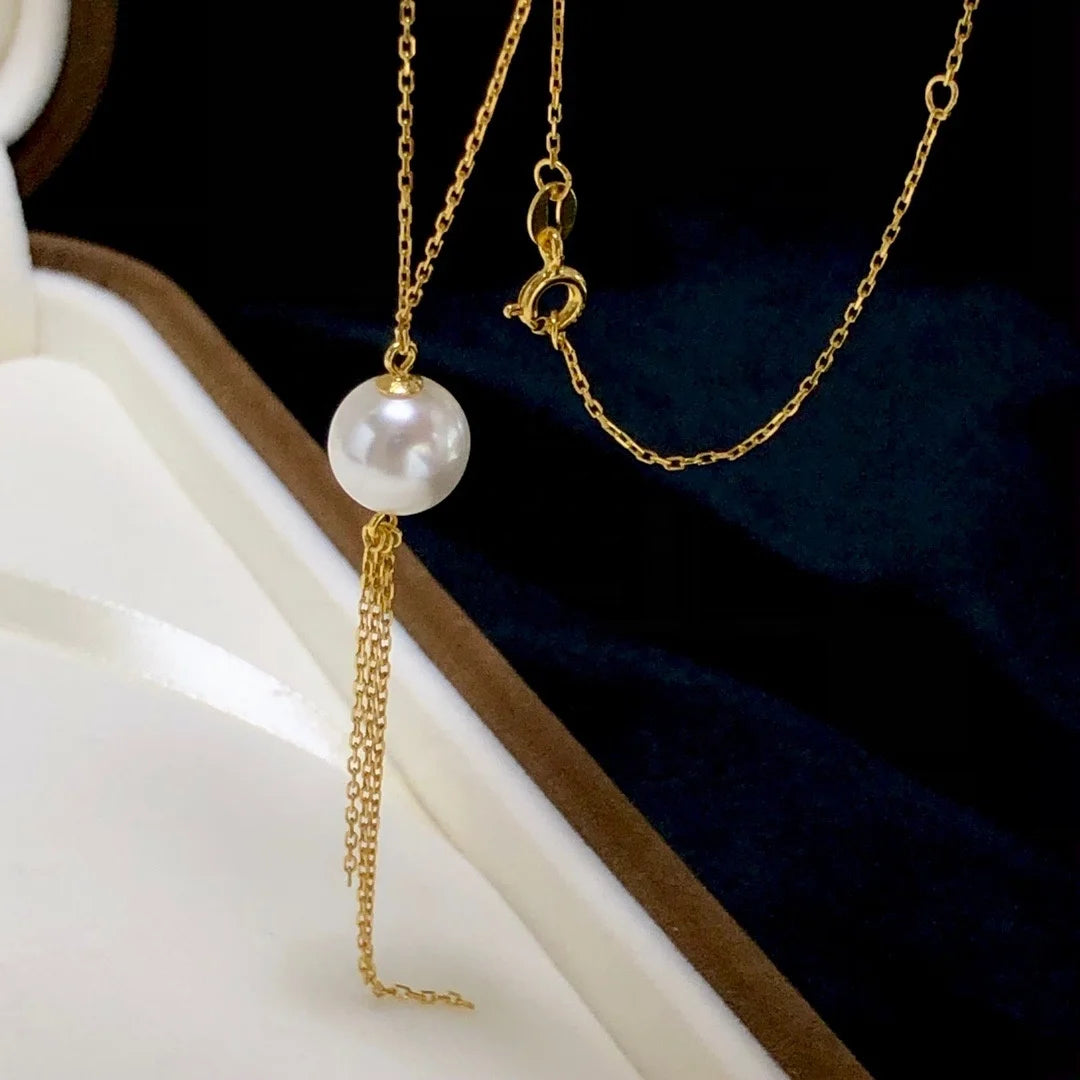 N417 10-11mm DIY Natural  Freshwater Pearl Charm Pendant Necklace Chain Accessory 925 Sterling Silver Jewelry for Women
