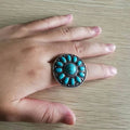 2023 New Fashion Bohemian Western Style Round Flower Turquoise Ring for Woman