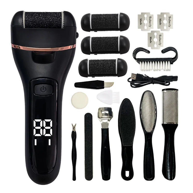 New Electric Foot File Rechargeable Foot Scrubber Pedicure Kits for Cracked Heels Callus and Dead Skin