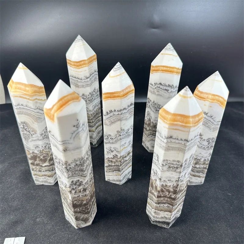 Big Crystals Towers Yellow Calcite Polish Healing Big Dendritic Calcite Towers for Sale