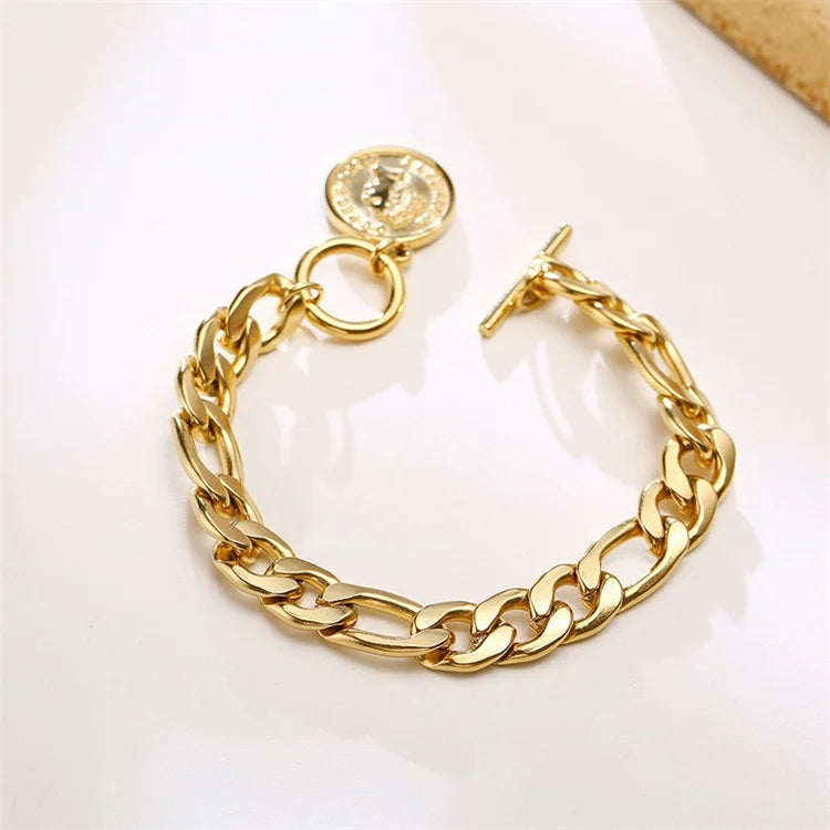 Personalized OT Clasp Stainless Steel Jewelry Bracelets Gold Pvd Plated No Tarnish Women NK Chain Charm Bracelet