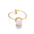 Wholesale Plated Stainless Steel Open Mountings Pearl Ring Pearl Gold Plated Adjustable Rings 2024 New Design Simple Ring