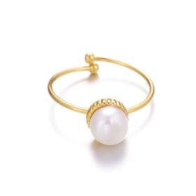 Wholesale Plated Stainless Steel Open Mountings Pearl Ring Pearl Gold Plated Adjustable Rings 2024 New Design Simple Ring