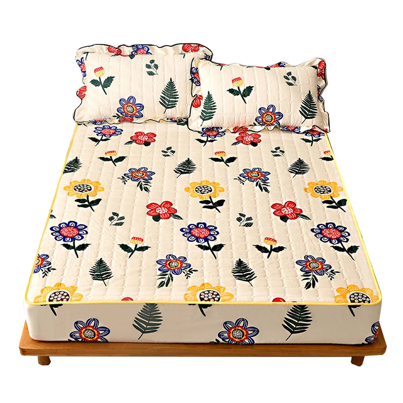 Breathable Washable Thicken 100% Polyester Quilting Floral Printed Queen Size King Size Bed Sheet for Mattress Protector