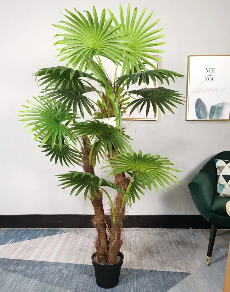 Wholesale Artificial Fan Palm Tree 180cm PE Trunk Steel Leaves Plastic Fabric 5-8 Year Lifespan Olive Leaf Type Artificial Plant MegaBDM