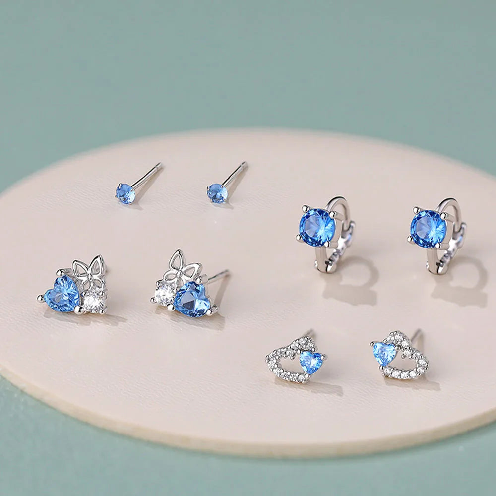 High Quality S925 Sterling Silver Topa Blue Series Zircon Stud Earrings for Women Jewelry Accessories YB-XY-201