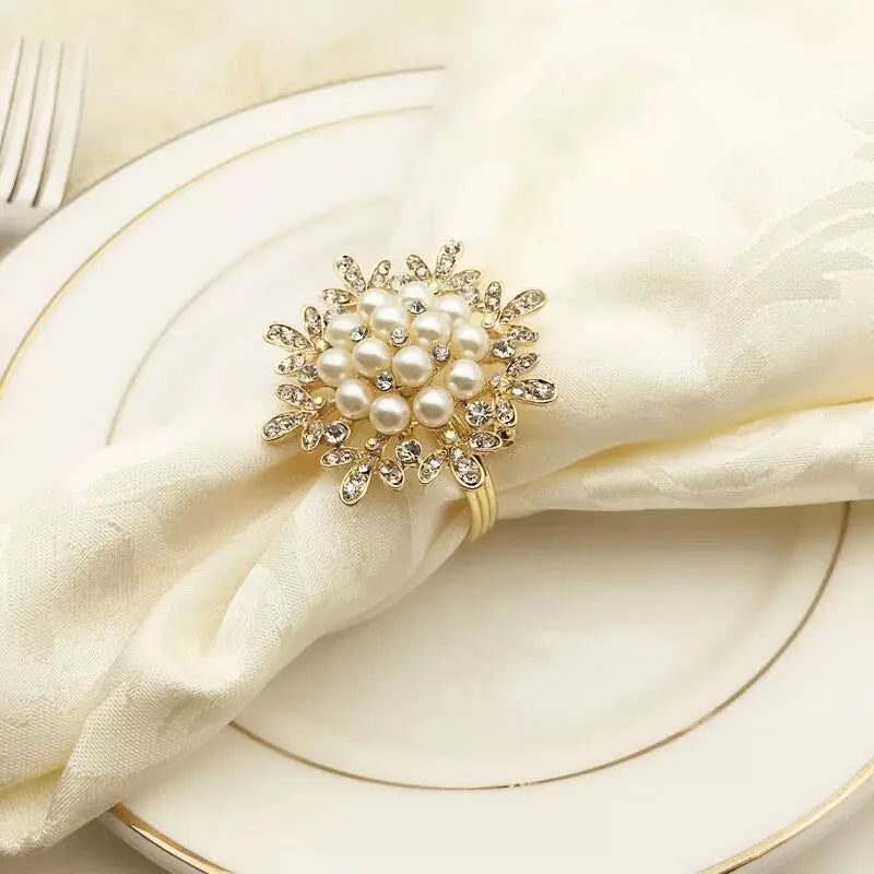 Napkin Rings Set of  Flower Pearl Rhinestone Napkin Ring Holder for Wedding Party Home Kitchen Dining Table  Accessories