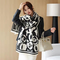 VISROVER Elegant Korean-Style Printed Polyester Scarf for Women Leaf Patterned Neck Warmer Shawl Windproof Fashionable Warm for