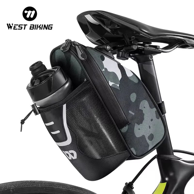 WEST BIKING Waterproof Bicycle Saddle Bag Seat Bag MTB Bike Accessories Cycling Bike Rear Saddle Bags with Water Bottle Pocket
