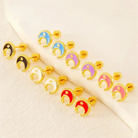 Good Quality Stainless Steel Stud Earrings for Kids Customized Hypoallergenic Enamel Earring Jewelry 18k Moon Stud Earrings