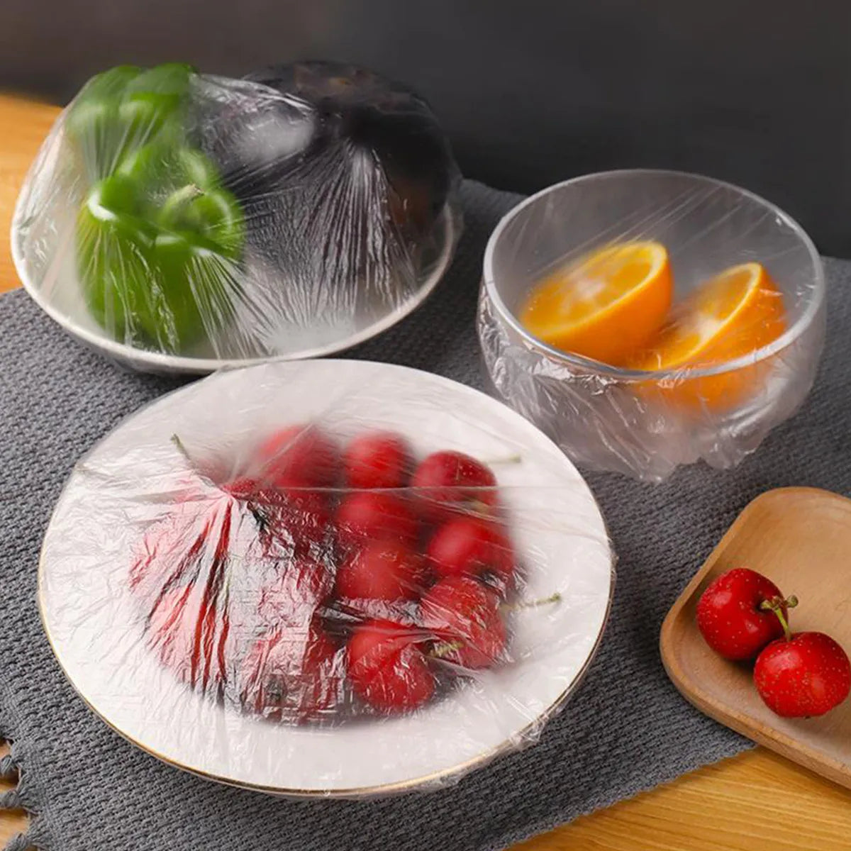 100Pcs Dustproof Disposable Bowl Cover Food Fresh Keeping Transparent Vacuum Self Sealing Sealed Bags