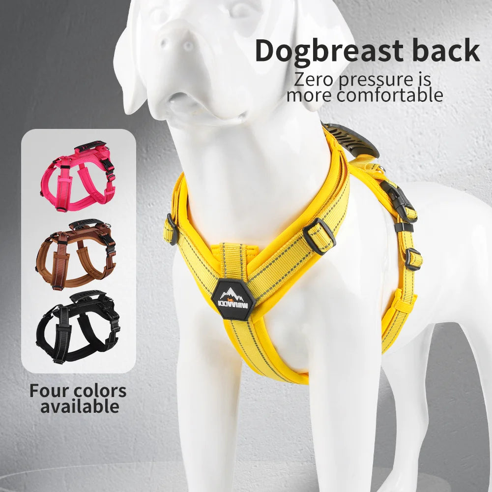 Duraflex Load Reduction Neoprene Breathable Sandwich Mesh Reflective Aluminum Alloy D Ring Rubber Handle Dog Chest Strap