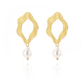 Elegant Women Jewelry Exaggerated Wavy Pattern Stainless Steel 18K Gold Plated Pearl Drop Earrings