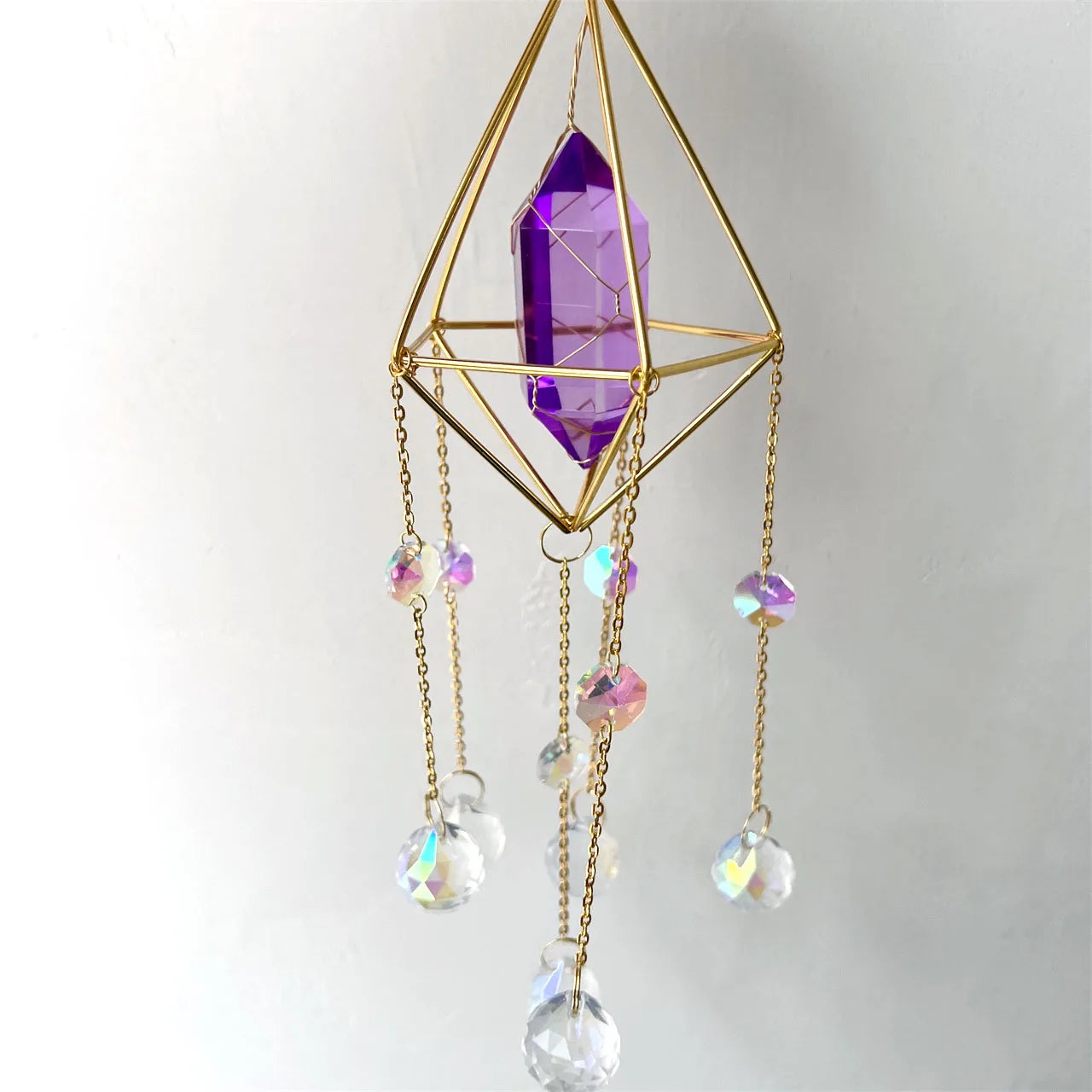Polished Natural Crystal Wind Chime Quartz Raw Stone Amethyst Crystals Point Hanging Suncatcher
