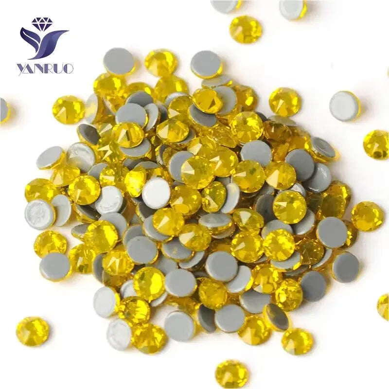 YANRUO Citrine Color Ss10 Ss16 Ss20 Ss30 Crystal Stones Hotfix  Glass Rhinestones for Clothes