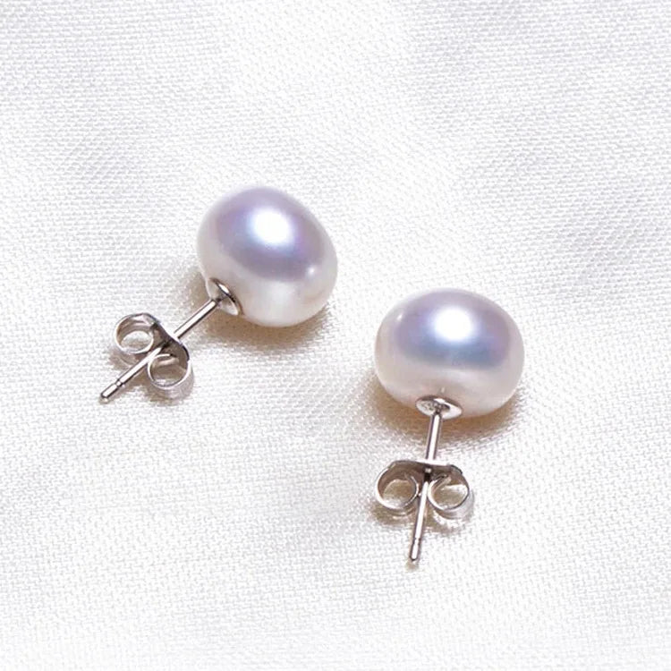 5-10mm 925 Sterling Silver Simple 3A Flat Button Natural Genuine Freshwater Pearl Stud Earring Real Fresh Water Pearl Earrings