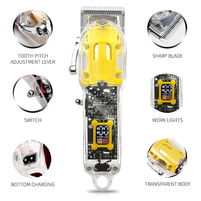 USB Rechargeable Men's Hair Clipper Professional Hair Trimmer Electric Barber Cordless Hair Clippers Transparent Color Box