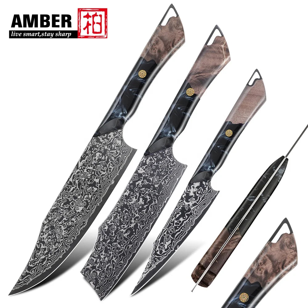 Amber Black Coated Blade DLC Like 67layers VG10 Damascus Chef Knife with Resin Handle