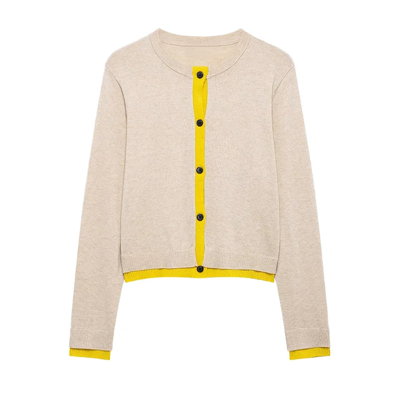 2025 New Round Neck Color Knitted Vintage Cardigan Women'S Spring Sweater Long Sleeve Short Retro Top for Women MegaBDM