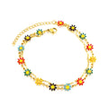 Minimalist Double Layers Beach Anklet Gold Plated Smile Eye Flower Stainless Steel Anklet for Women