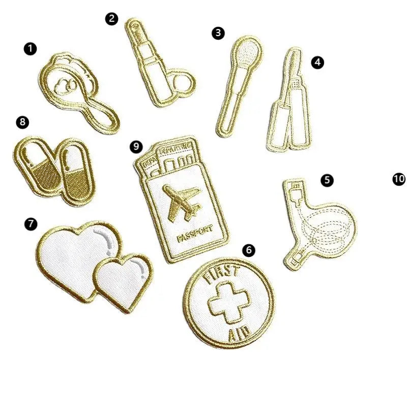 Iron on Gold Thread Embroidered  Exquisite Mascara Cream Cosmetic Brush First Aid Patches for Classification Storage