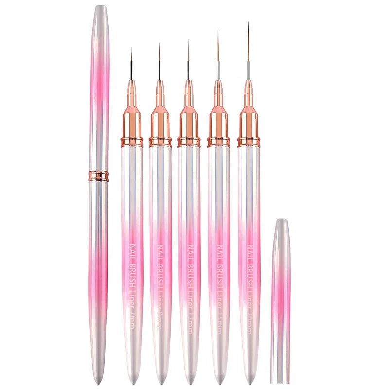 Factory Outlet Kemeisi Smooth Nylon Hair Nail Art Liner Brush with Dazzling Pink Metal Handle DIY Manicure Multi-Size Options