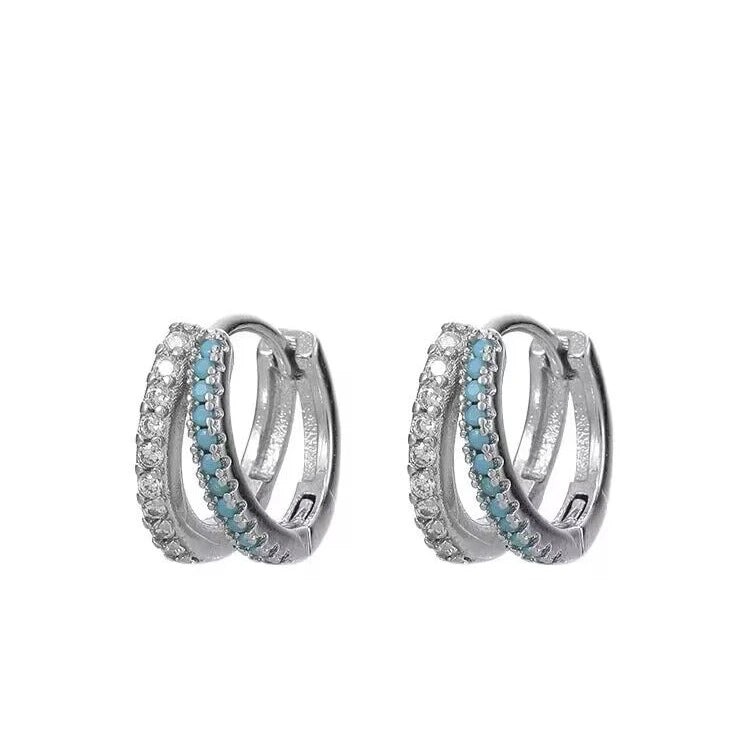 Earrings Niche Design Sense Advanced Ear Ring Ear Bone Circle 925  Silver Hoop Female Ins Zircon Blue Earrings