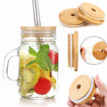 Portable Clear Glass Mason Jar with Bamboo Lid and Straw Hole for Ice Cold Drinks at Parties