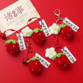 New Arrival Cute Crochet Strawberry with Puff Flower/ Bell Keychain & Pendant Wholesale Woolen Knitted Flower Plant Ornament